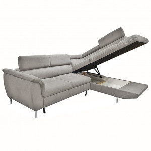 Canapé d'angle droit convertible gris avec piètements métal - RUSSELL