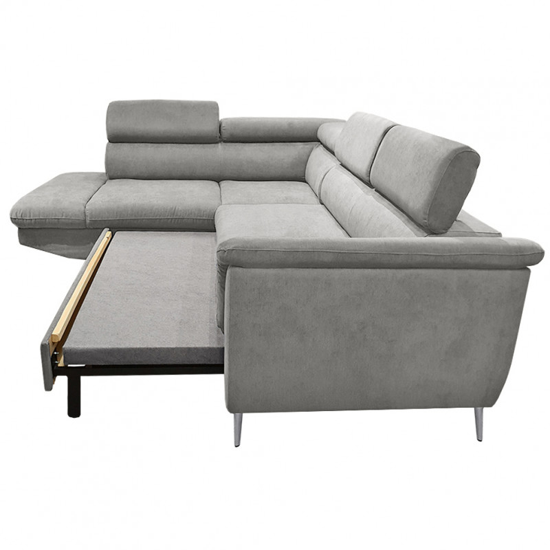 Canapé d'angle gauche convertible gris avec piètements métal - RUSSELL