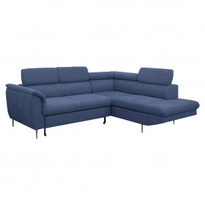 Canapé d'angle droit convertible bleu avec piètements métal - RUSSELL