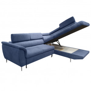 Canapé d'angle droit convertible bleu avec piètements métal - RUSSELL