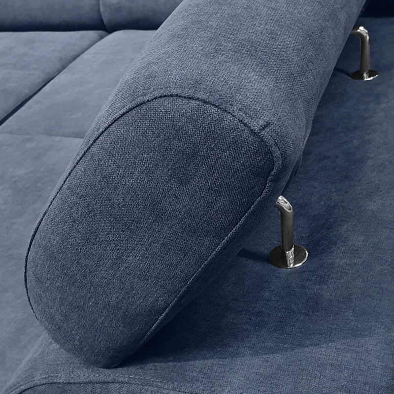 Canapé d'angle gauche convertible bleu avec piètements métal - RUSSELL