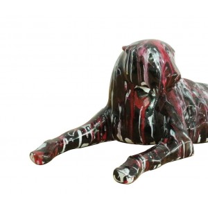 Statue panthère couchée avec coulures rouge noir L63 cm - FELI DRIPS
