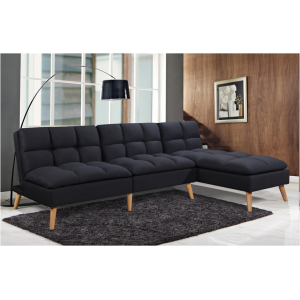 Banquette convertible angle réversible et modulable tissu noir - KURT