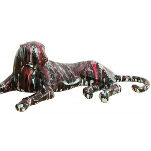 Statue panthère couchée avec coulures rouge noir L63 cm - FELI DRIPS