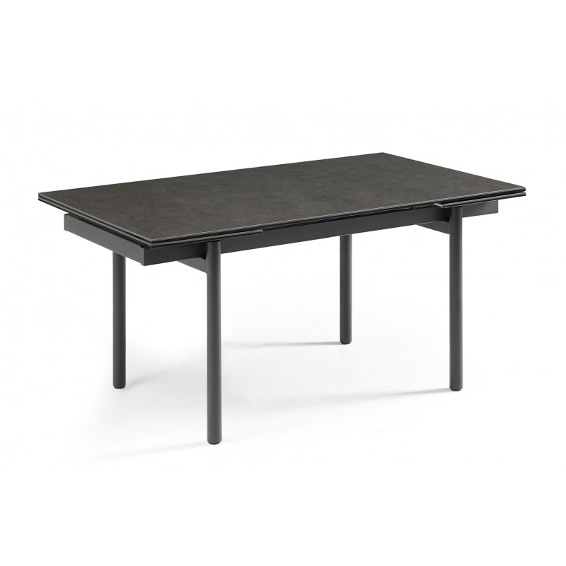 Table extensible 160/240 cm en céramique gris anthracite mat et 4 pieds droits métal noir - UTAH 09