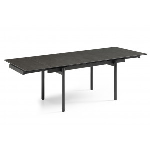 Table extensible 160/240 cm en céramique gris anthracite mat et 4 pieds droits métal noir - UTAH 09
