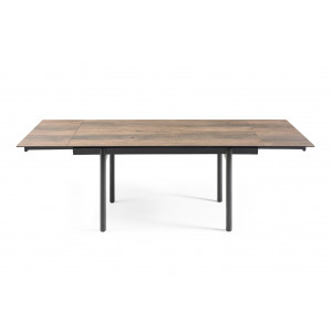 Table extensible 160/240 cm en céramique effet bois vieilli et 4 pieds droits métal noir - TEXAS 09