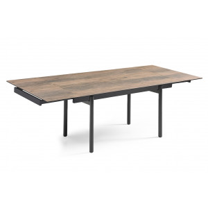 Table extensible 160/240 cm en céramique effet bois vieilli et 4 pieds droits métal noir - TEXAS 09