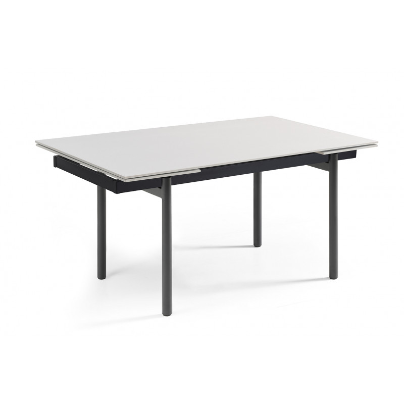 Table extensible 160/240 cm en céramique blanc mat et 4 pieds droits métal noir - OREGON 09