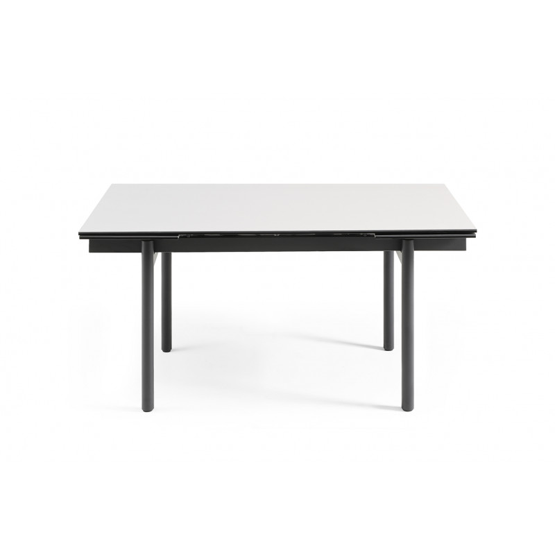 Table extensible 160/240 cm en céramique blanc mat et 4 pieds droits métal noir - OREGON 09