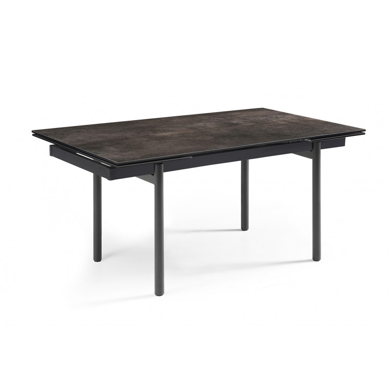 Table extensible 160/240 cm en céramique gris vieilli mat et 4 pieds inclinés métal noir - MAINE 08