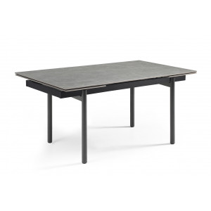 Table extensible 160/240 cm en céramique gris marbré mat et 4 pieds droits métal noir - ARIZONA 09