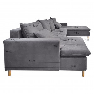 Canapé d'angle droit fixe en tissu texturé gris avec piètements en bois Scandinave - ODIN