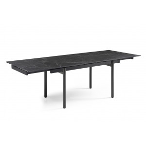 Table extensible 160/240 cm en céramique noir marbré mat et 4 pieds inclinés métal noir - INDIANA 09