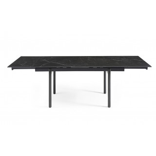 Table extensible 160/240 cm en céramique noir marbré mat et 4 pieds inclinés métal noir - INDIANA 09