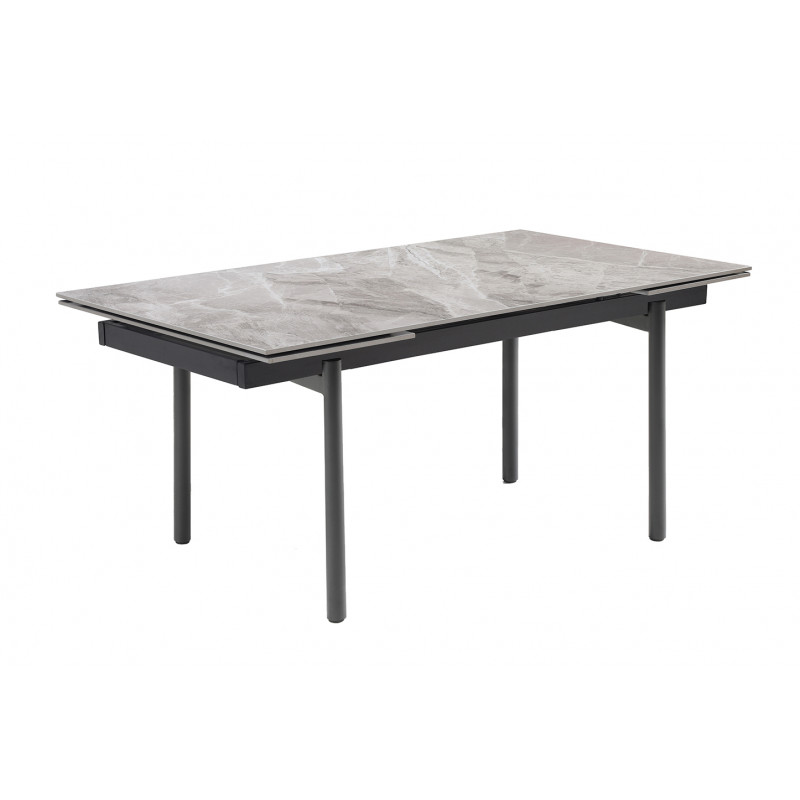 Table extensible 160/240 cm en céramique gris marbré brillant et 4 pieds droits métal noir - DAKOTA 09