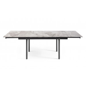Table extensible 160/240 cm en céramique gris marbré brillant et 4 pieds droits métal noir - DAKOTA 09