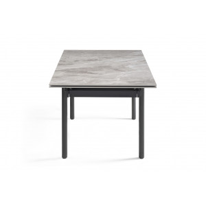 Table extensible 160/240 cm en céramique gris marbré brillant et 4 pieds droits métal noir - DAKOTA 09