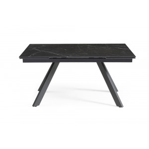 Table extensible 160/240 cm en céramique noir marbré mat et 4 pieds inclinés métal noir - INDIANA 08