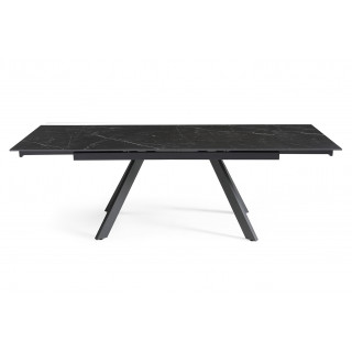 Table extensible 160/240 cm en céramique noir marbré mat et 4 pieds inclinés métal noir - INDIANA 08
