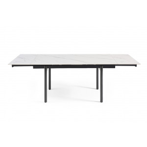Table 160/240 cm en céramique blanc marbré mat et 4 pieds droits métal noir - NEVADA 09