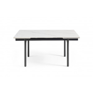 Table 160/240 cm en céramique blanc marbré mat et 4 pieds droits métal noir - NEVADA 09