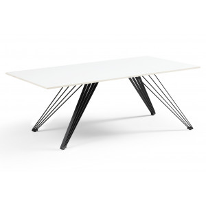 Table basse 120x60 cm en céramique blanc mat et pieds filaires inclinés métal noir - OREGON 01