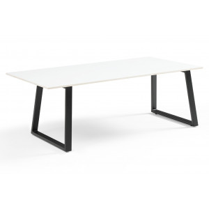 Table basse 120x60 cm en céramique blanc mat et pieds luge métal noir - OREGON 02