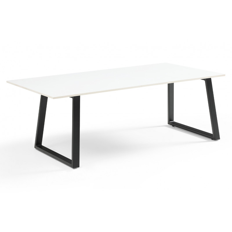 Table basse 120x60 cm en céramique blanc mat et pieds luge métal noir - OREGON 02