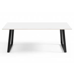 Table basse 120x60 cm en céramique blanc mat et pieds luge métal noir - OREGON 02