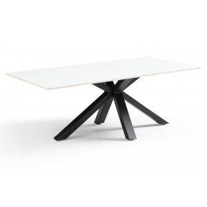 Table basse 120x60 cm en céramique blanc mat et pied épais croisé en métal noir - OREGON 04