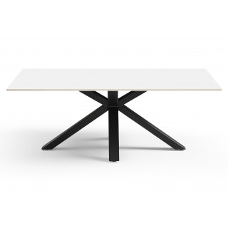 Table basse 120x60 cm en céramique blanc mat et pied épais croisé en métal noir - OREGON 04
