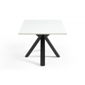 Table basse 120x60 cm en céramique blanc mat et pied épais croisé en métal noir - OREGON 04