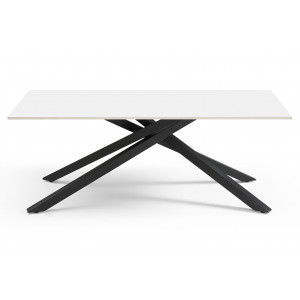 Table basse 120x60 cm en céramique blanc mat et pied torsadé en métal noir - OREGON 05
