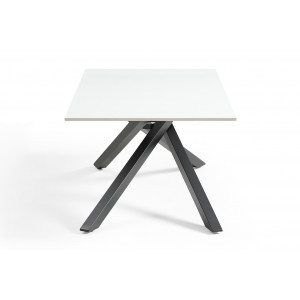 Table basse 120x60 cm en céramique blanc mat et pied torsadé en métal noir - OREGON 05