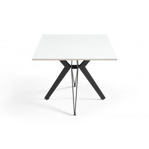 Table basse 120x60 cm en céramique blanc mat et pied étoile en métal noir - OREGON 06