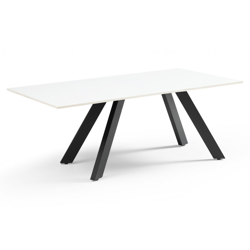 Table basse 120x60 cm en céramique blanc mat et 4 pieds inclinés en métal noir - OREGON 08