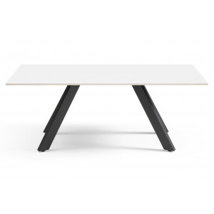 Table basse 120x60 cm en céramique blanc mat et 4 pieds inclinés en métal noir - OREGON 08