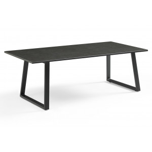 Table basse 120x60 cm en céramique gris anthracite et pieds luge métal noir - UTAH 02