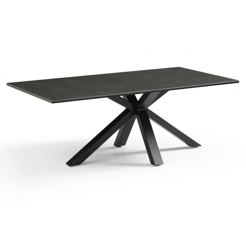 Table basse 120x60 cm en céramique gris anthracite et pied épais croisé en métal noir - UTAH 04