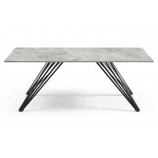 Table basse 120x60 cm en céramique Italienne gris marbré laqué et pieds filaires inclinés métal noir - DAKOTA 01