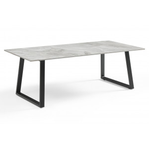 Table basse 120x60 cm en céramique Italienne gris marbré laqué et pieds luge métal noir - DAKOTA 02