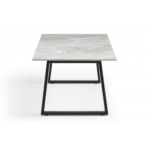 Table basse 120x60 cm en céramique Italienne gris marbré laqué et pieds luge métal noir - DAKOTA 02