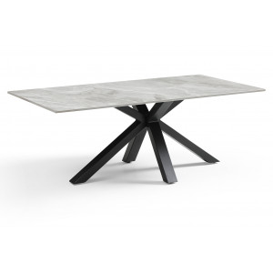 Table basse 120x60 cm en céramique Italienne gris marbré laqué et pied épais croisé en métal noir - DAKOTA 04
