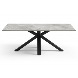 Table basse 120x60 cm en céramique Italienne gris marbré laqué et pied épais croisé en métal noir - DAKOTA 04