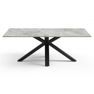 Table basse 120x60 cm en céramique Italienne gris marbré laqué et pied épais croisé en métal noir - DAKOTA 04