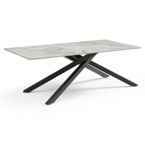 Table basse 120x60 cm en céramique Italienne gris marbré laqué et pied torsadé en métal noir - DAKOTA 05