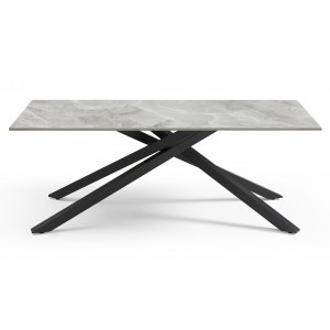 Table basse 120x60 cm en céramique Italienne gris marbré laqué et pied torsadé en métal noir - DAKOTA 05