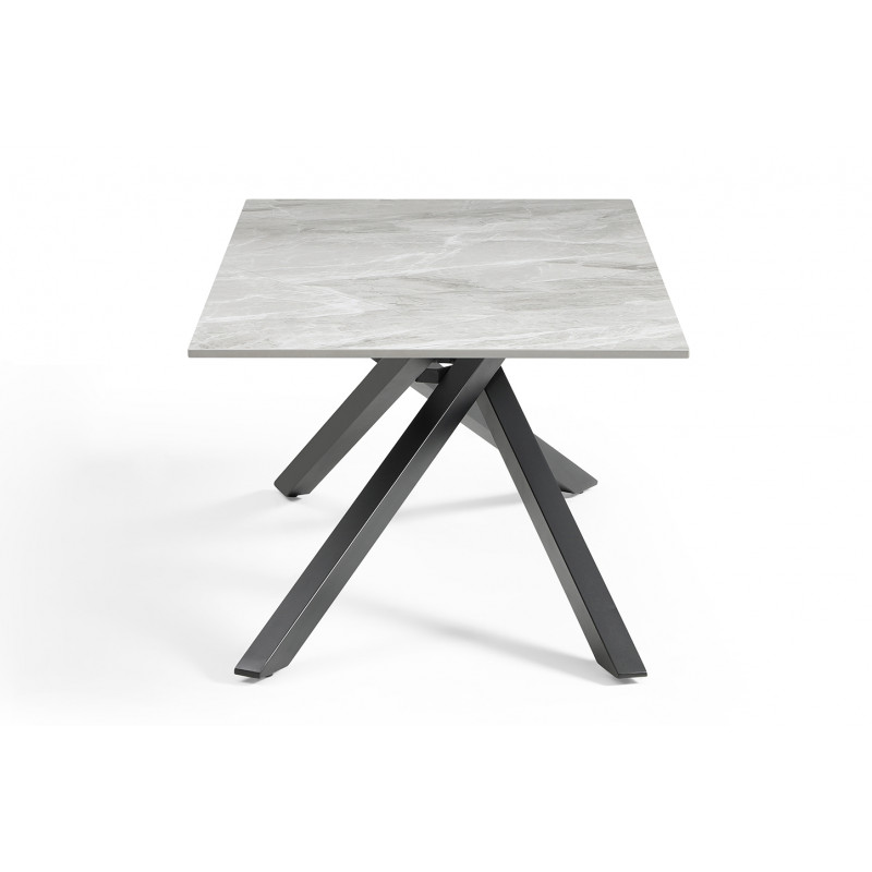 Table basse 120x60 cm en céramique Italienne gris marbré laqué et pied torsadé en métal noir - DAKOTA 05