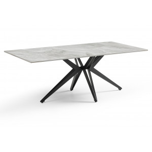 Table basse 120x60 cm en céramique Italienne gris marbré laqué et pied étoile en métal noir - DAKOTA 06